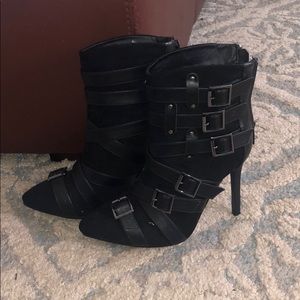 Strappy black ankle boots
